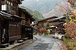 Wooden houses of old post town, Tsumago, Kiso Valley Nakasendo, Central Honshu, Japan, Asia