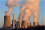 Coal Fired Power Station Niederaussem at Sunset, Niederaussem, Bergheim District, North Rhine-Westphalia, Germany