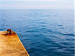 Single Bollard on Jetty, Cala Ratjada, Majorca, Balearic Islands, Spain