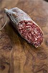 Close-up of half of red sausage stick, Germany