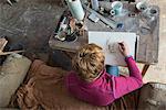 Female artist making sketch in art studio, Bavaria, Germany