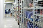 Interiors of warehouse with goods on shelves, Munich, Bavaria, Germany