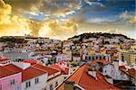 Lisbon, Porgual Dawn Skyline towards Sao Jorge Castle.