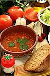 homemade tomato soup close up, shallow dof