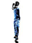 pitcher Cricket player in silhouette shadow on white background