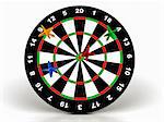 3d darts on target on a white background