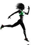 one african woman runner jogger running jogging  in studio silhouette isolated on white background