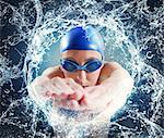 Woman swimmer in a important pool race