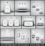 Collection of spotlights and shelves for product advertisement, shop simulations, item promotions, packaging show and so on