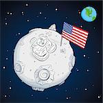 astronaut on the moon came out of the rocket, raised the flag and looking at the stars. EPS10