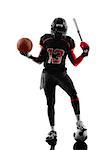 one american football player holding basket base ball bat in silhouette shadow on white background