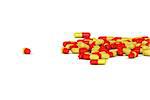 An Illustration of a Group of Red and Yellow Medical Pills on a white background