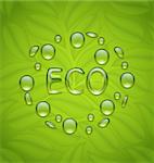 Illustration eco friendly background with water drops on fresh green leaves texture - vector