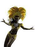 one african woman samba dancer dancing silhouette on white background