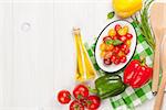 Fresh colorful vegetables on white wooden table. Top view with copy space