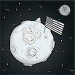Astronaut on the moon came out of the rocket, raised the flag and looking at the stars. EPS 10
