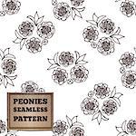Seamless pattern with bouquet of peonies and cardboard label