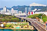 view on Hong Kong highway bridge at day