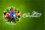 Christmas Greeting Card. Merry Christmas lettering with Christmas Decorations