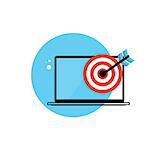 Line Icon with Flat Graphics Element of  Target and Laptop Computer Vector Illustration EPS10