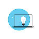 Line Icon with Flat Graphics Element of  Idea Bulb and Laptop Computer Vector Illustration