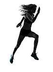 one caucasian woman runner running jogger jogging  in studio silhouette isolated on white background