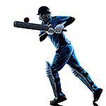 Cricket player batsman in silhouette shadow on white background