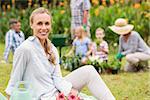 Happy family gardening on a sunny day