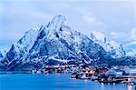 The fishing village of Reine at dusk, Lofoten, Norway