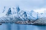 Snow capped mountains, Reine, Lofoten, Norway