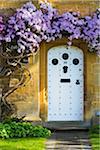 Close-up of doorway with flowering vine, Broadway, Worcestershire, The Cotswolds, England, United Kingdom