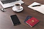 Smartphone coffee and passports