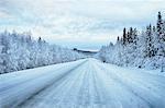 View of  snow covered highway, Hemavan, Sweden