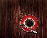 Overhead view of an espresso coffee on wooden table