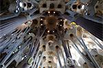 Sagrada Familia basilica pillars and ceiling. Barcelona. Spain.