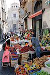 Italy, Sicily, province of Catania, Acireale, market and San Sebastiano basilica and collegiat church