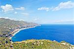 Italy. Sicily. Taormina. View of the coast from the Greek Theatre.