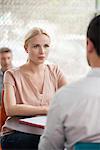 Woman having informal meeting with colleague