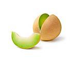 Ripe fresh melon honeydew and a slice isolated on white background