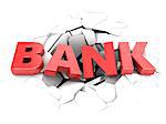 3d illustration of text bank in hole over white background