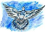 Grunge decorative sketch of a pigeon, dove, hand drawn illustration.
