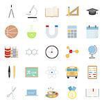 Education and school color flat icons set vector graphic illustration