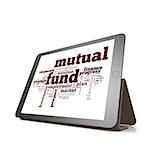 Mutual fund word cloud on tablet image with hi-res rendered artwork that could be used for any graphic design.