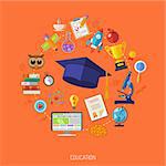 Online Education and E-learning Concept - Flat Icon Set for Flyer, Poster, Web Site. Vector Illustration.