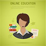 Online Education and E-learning Concept - Flat Icon Set for Flyer, Poster, Web Site. Vector Illustration.