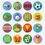 Soccer and Football Flat Icon Set for Flyer, Poster, Web Site with long shadow. Vector Illustration.