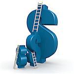 Blue dollar signs with ladder image with hi-res rendered artwork that could be used for any graphic design.