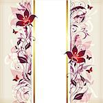 Vertical vintage floral banner with violet and pink flowers