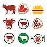 Food icons set - beef, BBQ, restaurant isolated on white