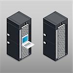 Server tower rack detailed isometric icon vector graphic illustration